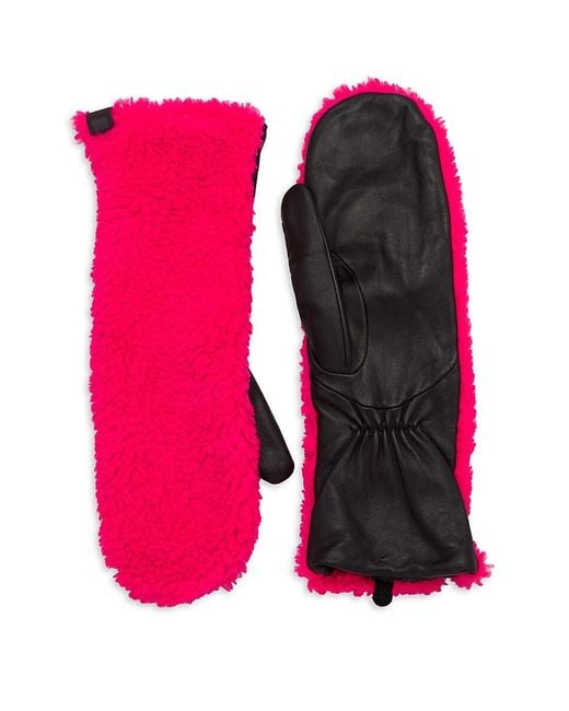 Ugg Pink Faux-Shearling & Leather Mittens