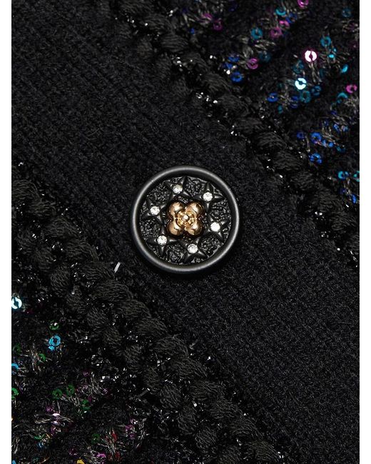 MILLY Black Sequin Textured Button-front Cardigan Jacket
