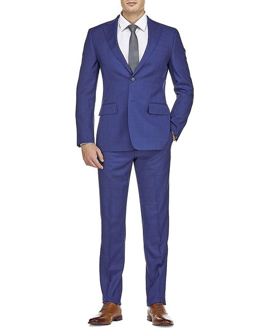 English Laundry Blue Slim Fit Check Suit for men