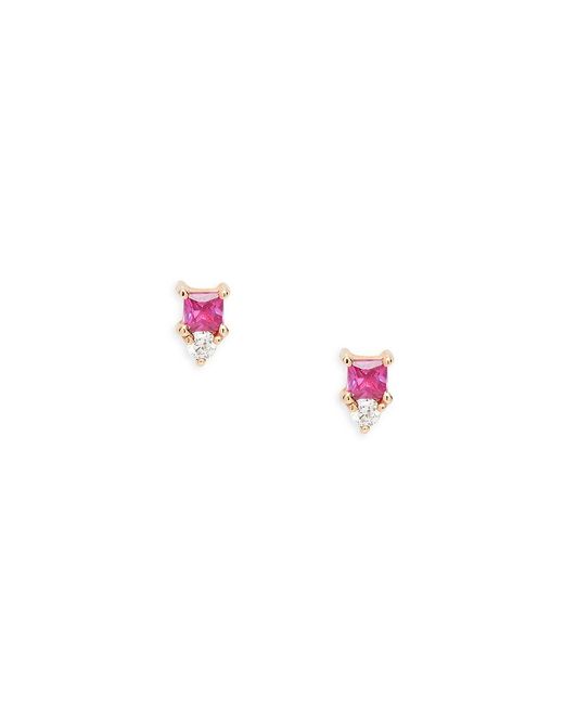 EF Collection Pink Core 14k Rose Gold, Diamond & Ruby Birthstone Stud Earrings
