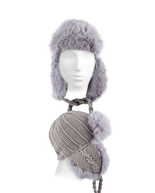 Surell Faux Fur Cable Knit Trapper Hat in Gray Lyst
