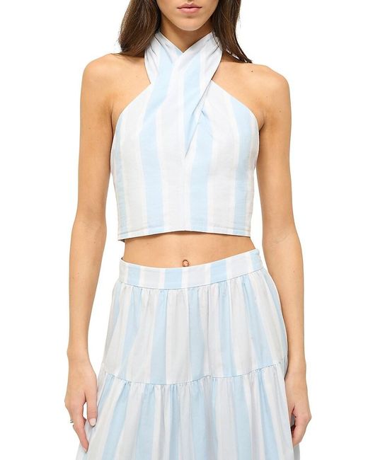 Staud Blue Kai Striped Cotton Halter Top