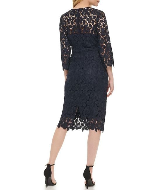 Eliza J Black Metallic Floral Lace Sheath Dress