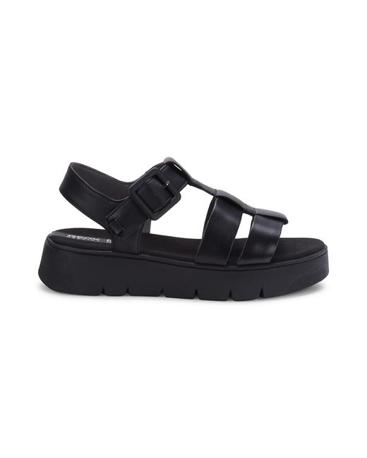 Geox Dandra Leather Platform Sandals in Black | Lyst