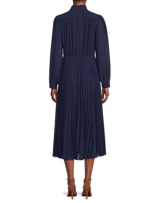 Mikael Aghal Blue Accordion Pleat Midi-dress