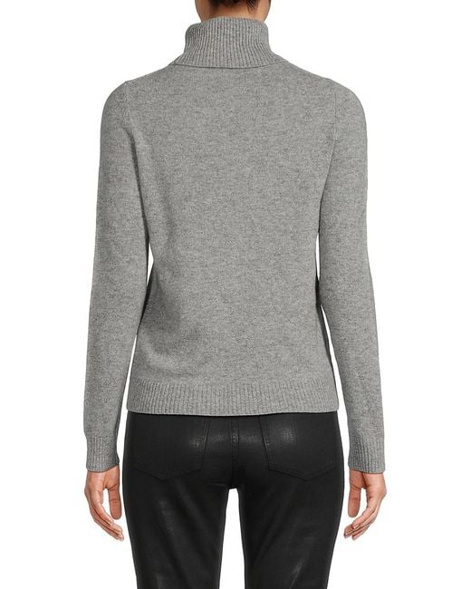 Saks Fifth Avenue Gray Rib-Knit Turtleneck 100% Cashmere Sweater