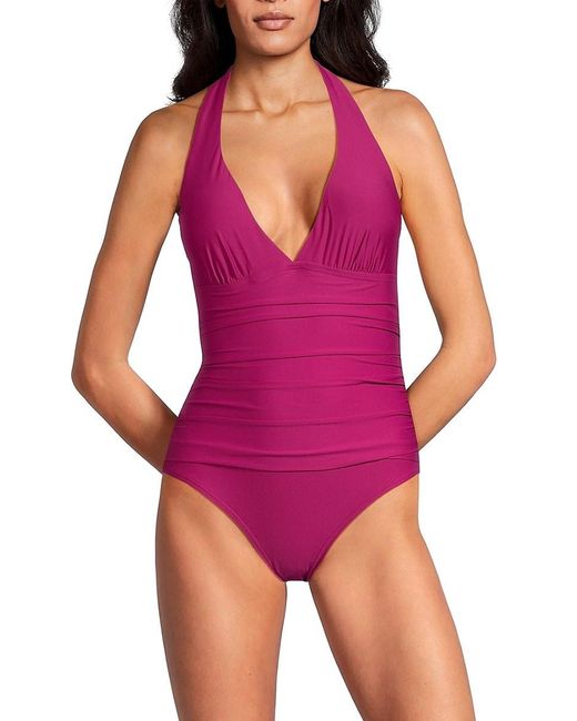 DKNY Red Halter One Piece Swimsuit
