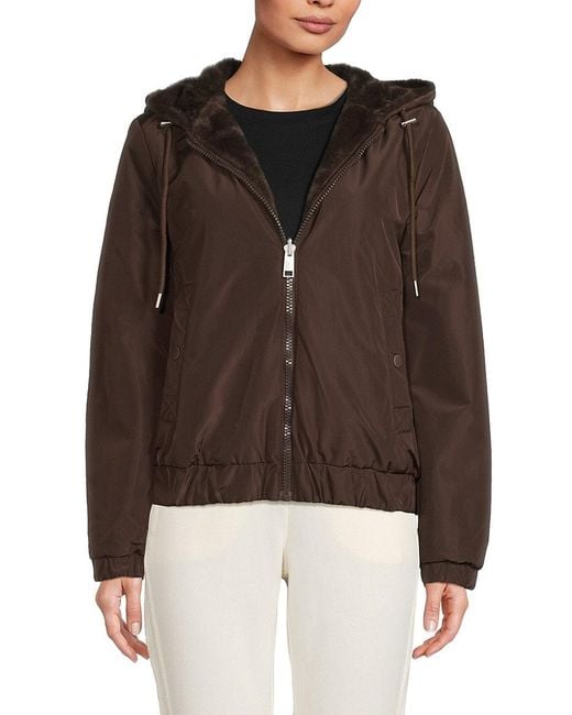Andrew Marc Brown Dalby Faux Mink Reversible Hoodie