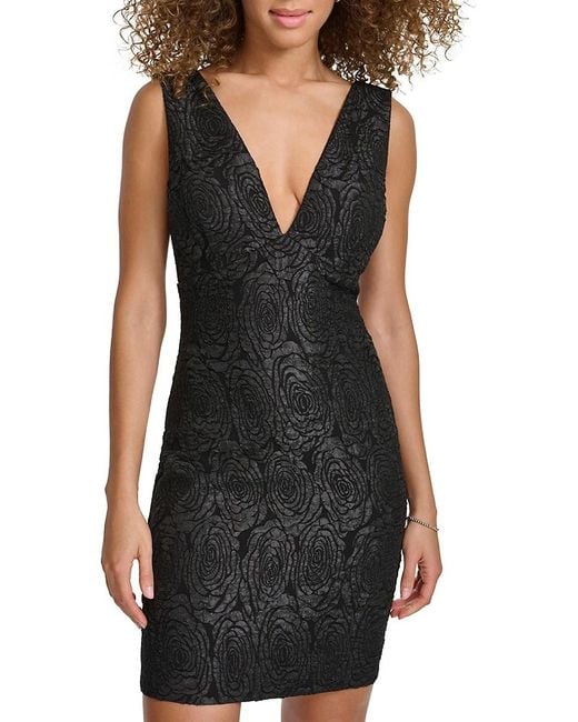 Siena Jewelry Black Floral Stretch Jacquard Minidress