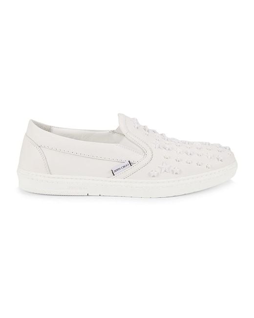 Jimmy Choo White Slip-On Star-Studded Leather Sneakers for men
