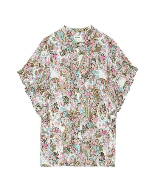 Zadig & Voltaire Multicolor Floral Flutter-Sleeve Blouse