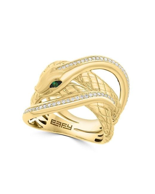 Effy Metallic 14K, 0.23 Tcw Diamond & 0.04 Tcw Emerald Ring