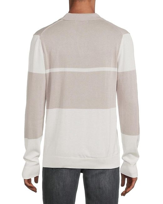 Saks Fifth Avenue White 'Colorblock Johnny Collar Sweater for men