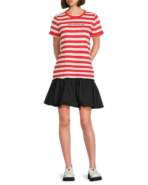 Karl Lagerfeld Red Striped Logo Minidress