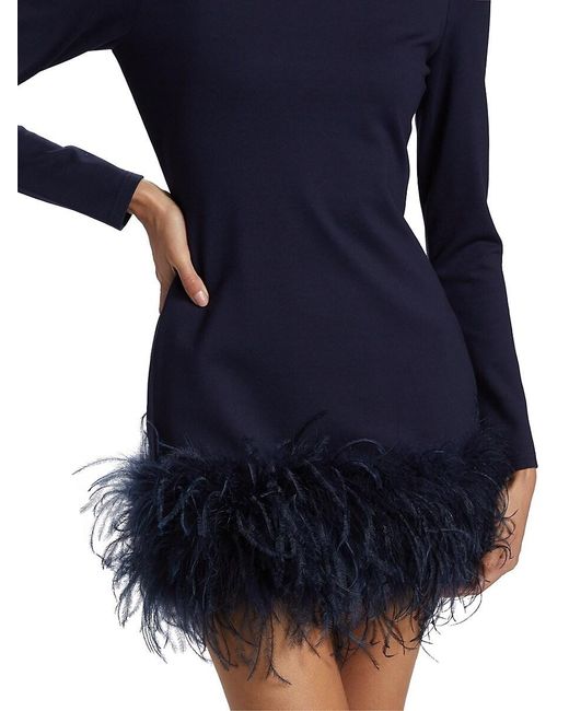 Lamarque Blue Bahira Feather-Trimmed Minidress