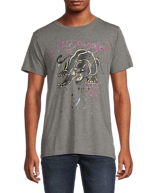 Ed Hardy Gray Short Sleeve Crouching Panther Graphic Tee for men