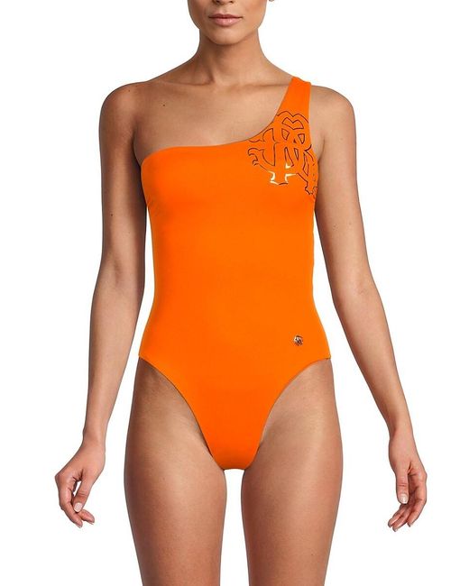 Roberto Cavalli Orange One Shoulder One Piece Swimsuit