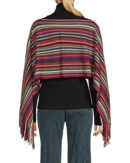 Missoni Black Chevron Fringe Wool-Blend Poncho