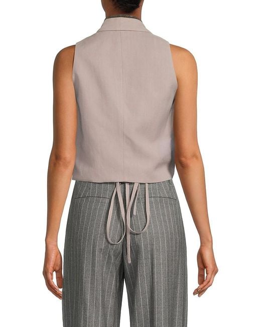 Brunello Cucinelli Gray Viscose & Linen Wrap-Front Sleeveless Top