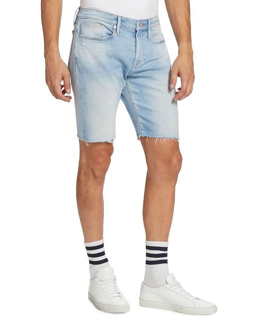 FRAME Blue L'homme Frayed Denim Shorts for men