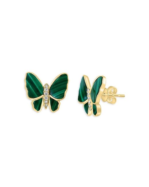Effy Green 14K, Malachite & Diamond Butterfly Stud Earrings