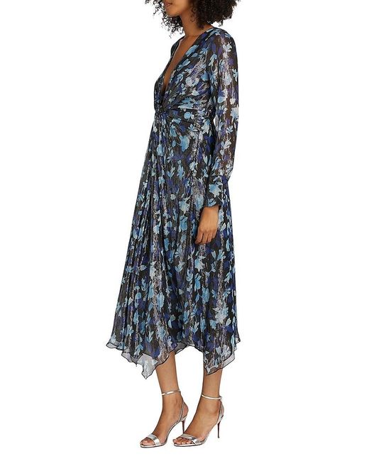 Ramy Brook Brown Tatia Floral Metallic Silk Twist Midi-Dress