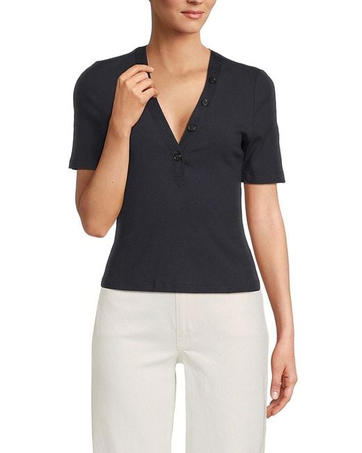 10 Crosby Derek Lam Blue Adrian Button-detail V-neck Top