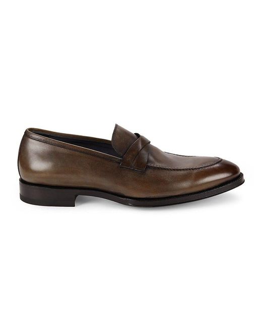 Di Bianco Brown Siena Leather Crossover Penny Loafers for men