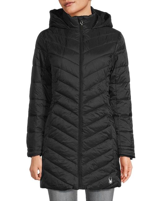 Spyder Black Hooded Longline Puffer Jacket