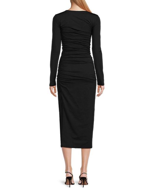 Rachel Parcell Black Asymmetric Ruched Midi Dress