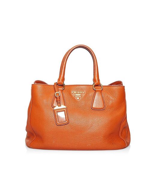 Prada Orange Vitello Daino Leather Double Top Handle Bag