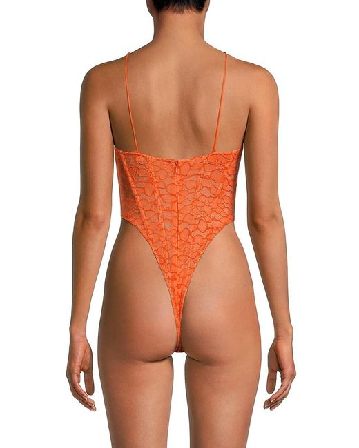 LAQUAN SMITH Orange Lace Corset Bodysuit