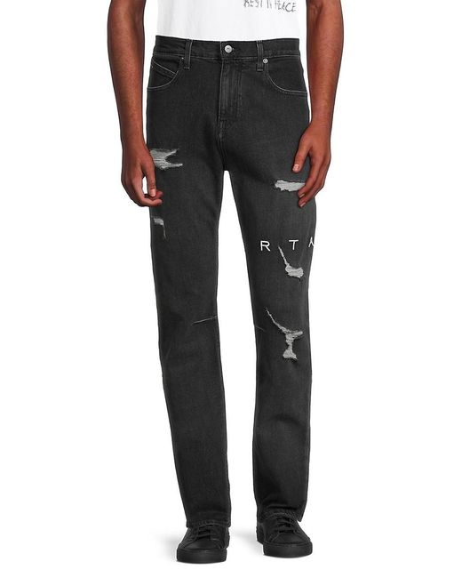 RTA Black Slim Fit Distressed Jeans for men