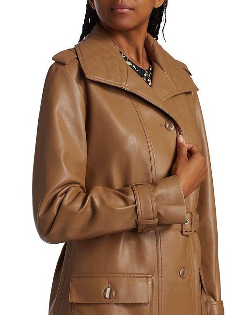 Elie Tahari Women's Faux Leather Moto Jacket - Saddle - Size Large