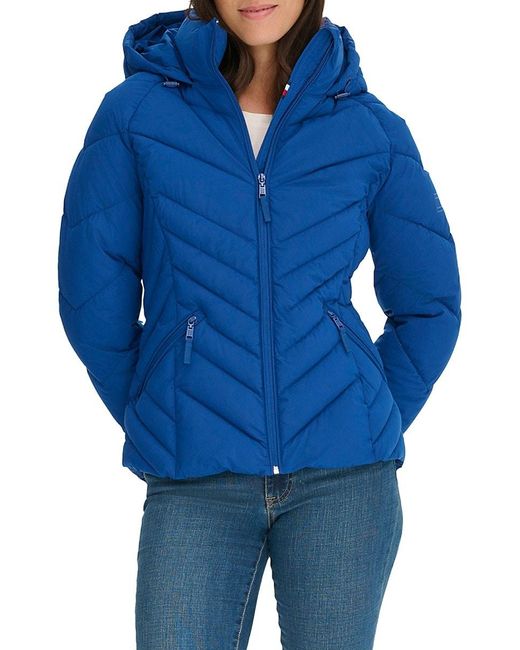 Tommy Hilfiger Natural Chevron-Quilted Hooded Puffer Jacket