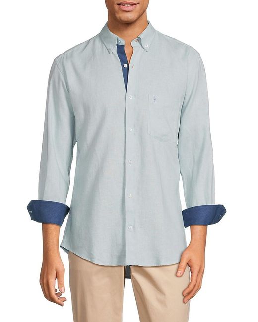 Tailorbyrd Blue 'Linen Blend Contrast Sport Shirt for men