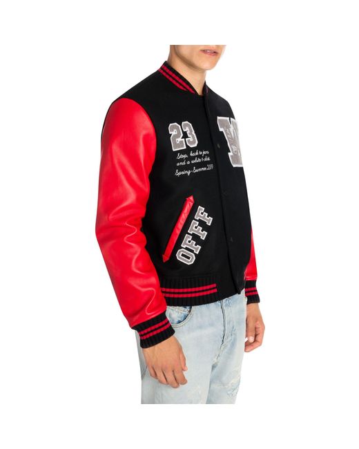 Wool Off-White Red Varsity Jacket - HJacket