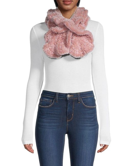 Jocelyn Knitted Faux Fur Ruffle Pull Through Scarf in Blush Pink (Pink