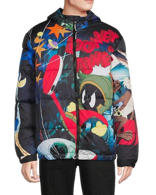 Members Only Red Looney Tunes Print Puffer Jacket for men