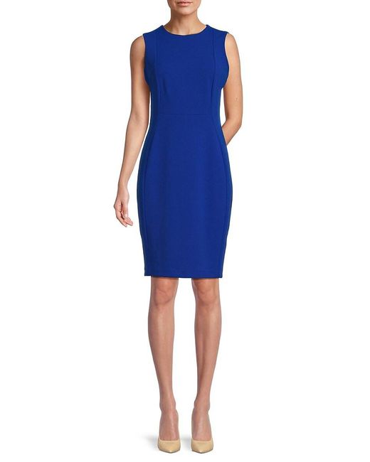 Calvin Klein Blue Sleeveless Crepe Sheath Dress