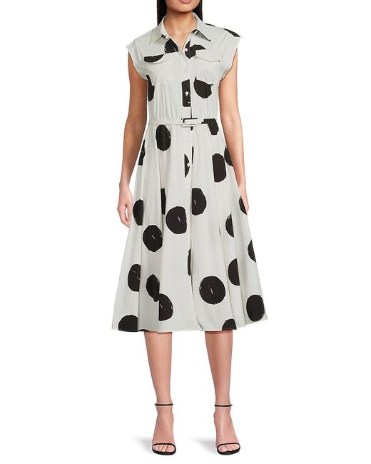 Tahari White Polka Dot Midi Shirtdress