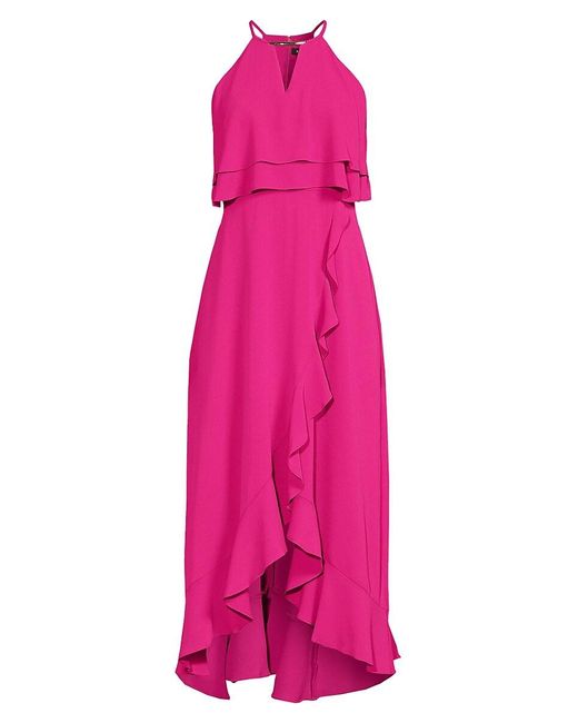 Kensie Pink Ruffle Maxi Sheath Dress