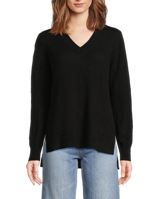 Saks Fifth Avenue Black High-Low Hem 100% Cashmere Sweater