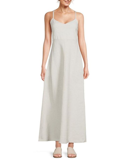 Theory White Haranna Linen Blend A-line Maxi Dress