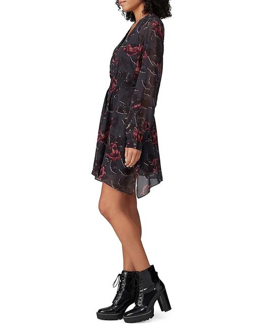 AllSaints Nichola Rosalyn Floral Smocked Trim Mini Dress in Black