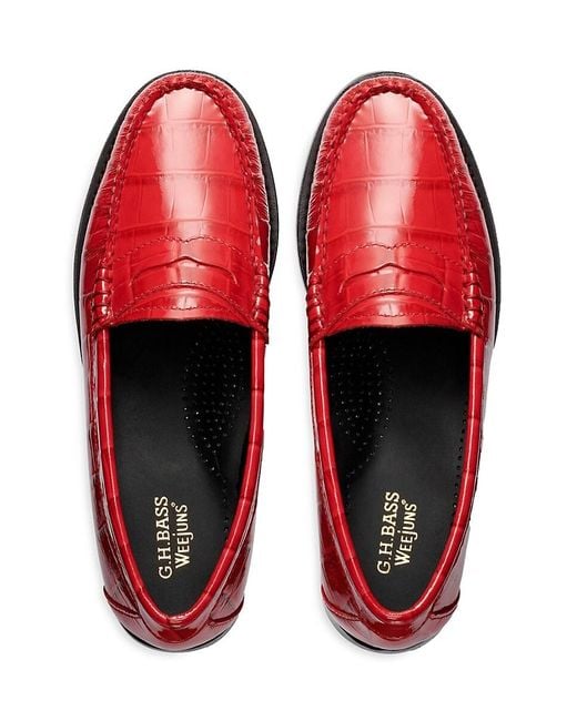 G.H.BASS Red G. H. Bass Weejun Whitney Croc Embossed Leather Penny Loafers