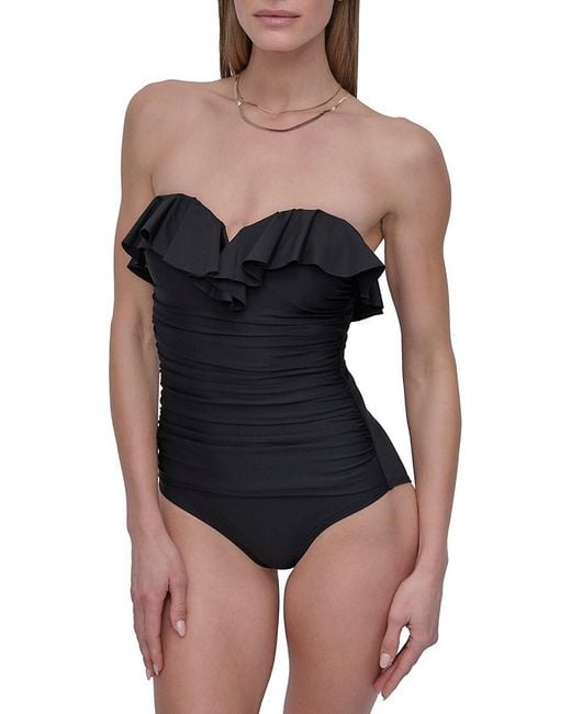 DKNY Blue Ruffled Bandeau One-Piece Swimsuit