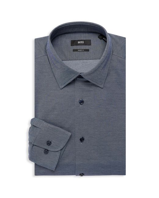 BOSS by HUGO BOSS Sharp Fit Twill Dress Shirt in Navy (Blue) for Men | Lyst