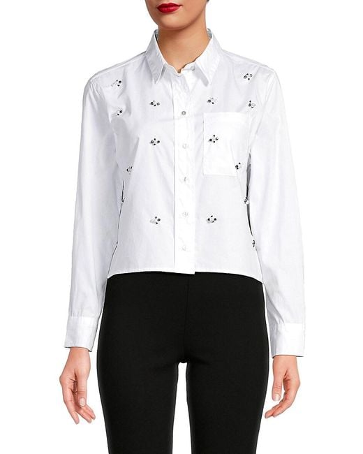 Lea & Viola White Embellished Button Down Shirt