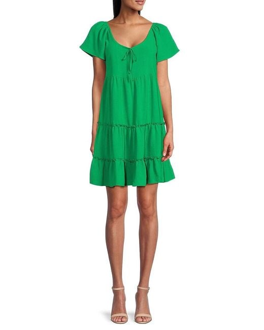 Bobeau Green Tiered Mini Dress